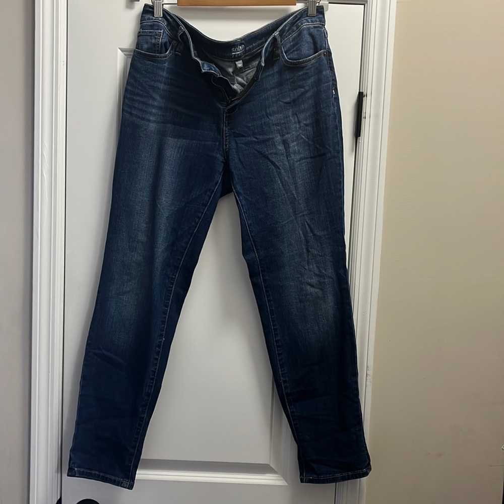 New York & Company, dark blue Curvy boyfriend jeans. Size 10